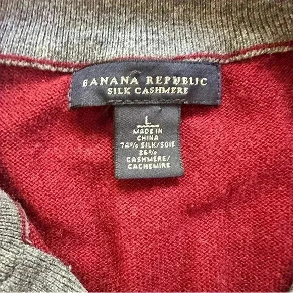 Banana Republic Sweater Mens Large Red Silk Cashmere Quarter Zip Lightweight - Picture 3 of 11